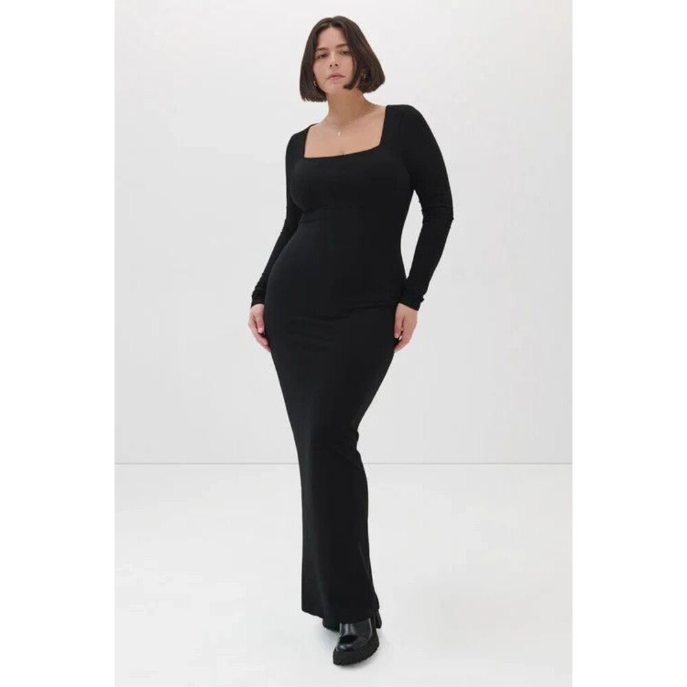 Marcella New York Square Neck Bodycon Maxi Dress XXL Long Sleeve Black Tencel